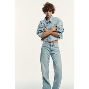 ZARA TRF RIPPED CROP DENIM OVERSHIRT